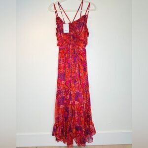 NWT MISA Los Angeles Adrienne Midi Chiffon Dress Abstract Butterfly Size Small